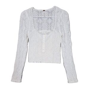 Free People Confection Top Womens Small Ivory Lace Smocked Blouse Cottagecore